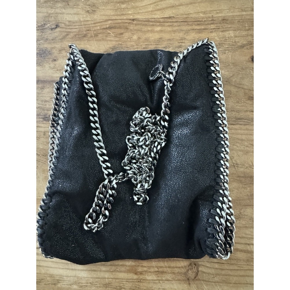 Stella McCartney Falabella Fold Over Crossbody Bag Black Silver Metallic Italian - Picture 6 of 15